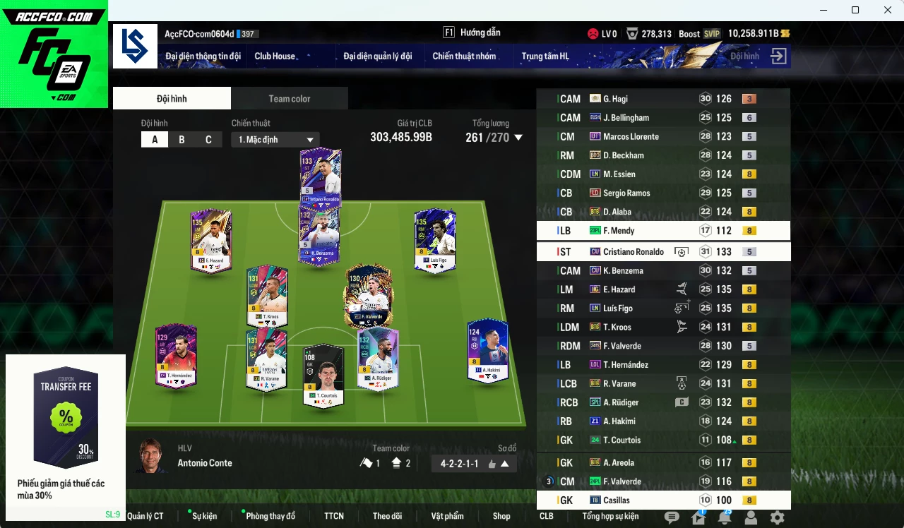 [ACC Rẻ🔥] Real Madrid 303.480b dư 10.200b có Hazard HG, Rudiger SPL, Varane BTB, Kroos BTB, CR7 CU, Figo LN, Valverde TS24, Hagi ITM+3, Ramos LD, Benzema CU, Alaba BTB, Bellingham 24EU+6... HLV Xịn